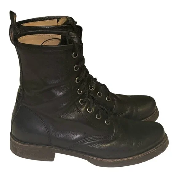 Frye Dark Leather Lace-Up Boots - Picture 3 of 7